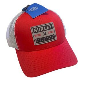 Hurley Red/White Bolsa Patch Logo Meshback Trucker Snapback - NWT